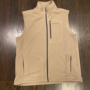 COLUMBIA MEN'S TAN SLEEVELESS FAST TREK FLEECE POCKET VEST Sz Large